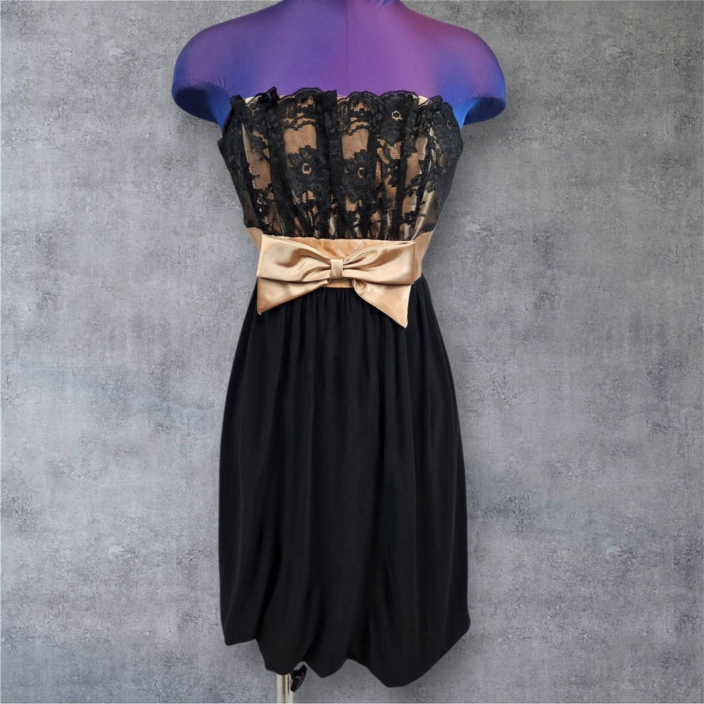 Vintage Jessica McClintock Gunne Sax Black Strapless Dress Lace Size 3 HoCo G7